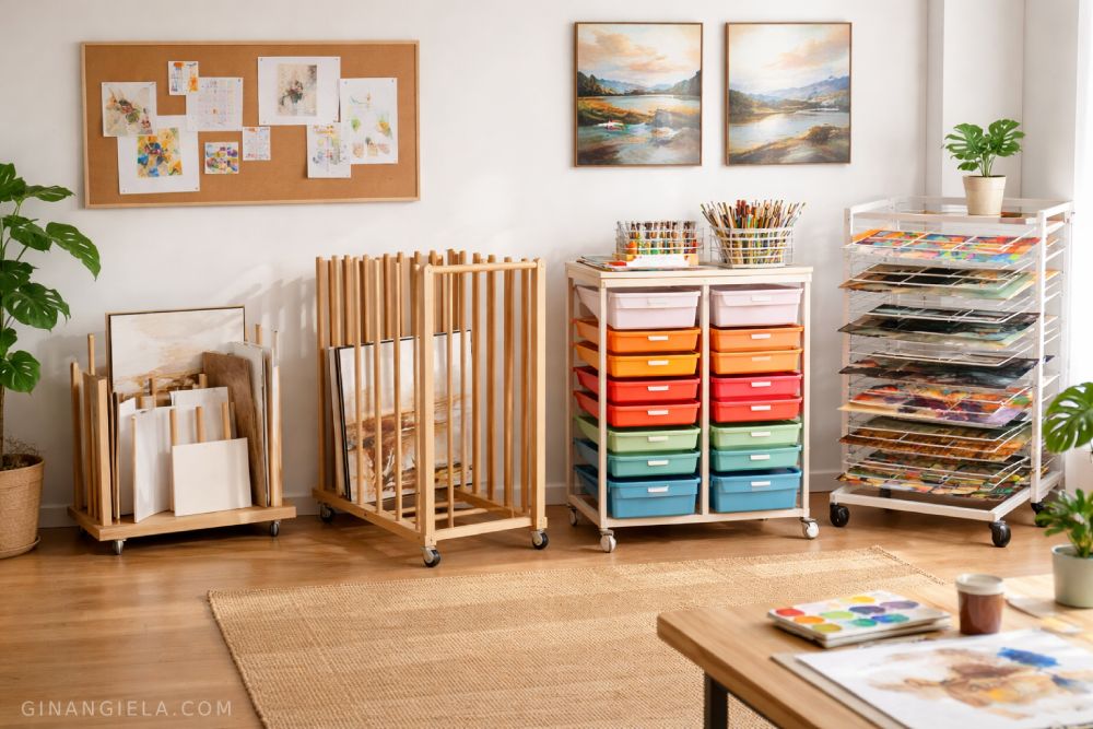 Storage racks for art supplies