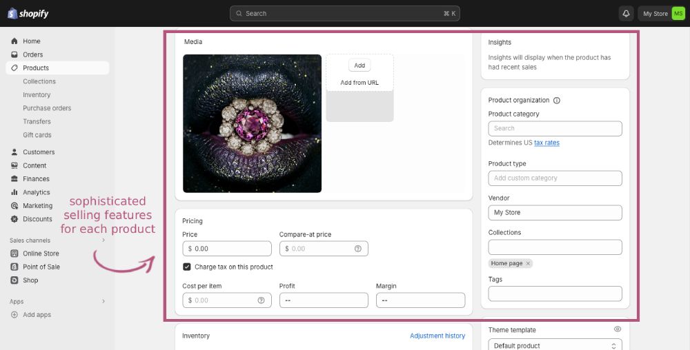 Shopify has one of the best sets of eCommerce feature available.