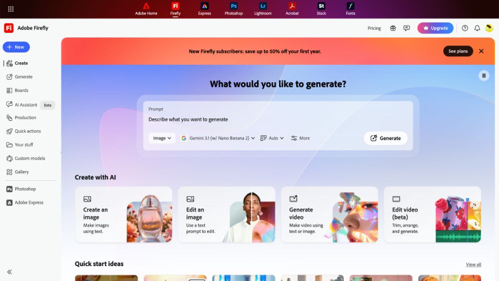 Adobe Firefly AI art video generator