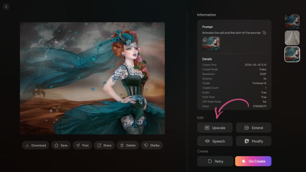 PixVerse AI is the only app I tested that offers upscaling without requiring a subscription.