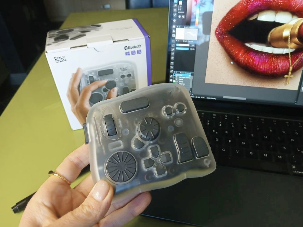 The TourBox itself is a compact device that easily fits in the palm of your hand.
