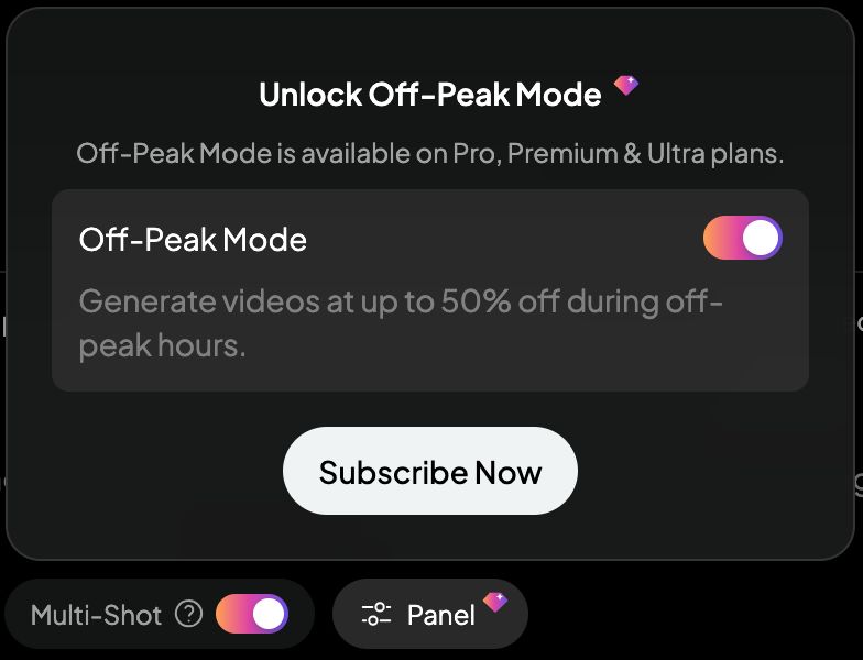 Off-Peak mode lets you to generate videos at half the cost during off-peak hours