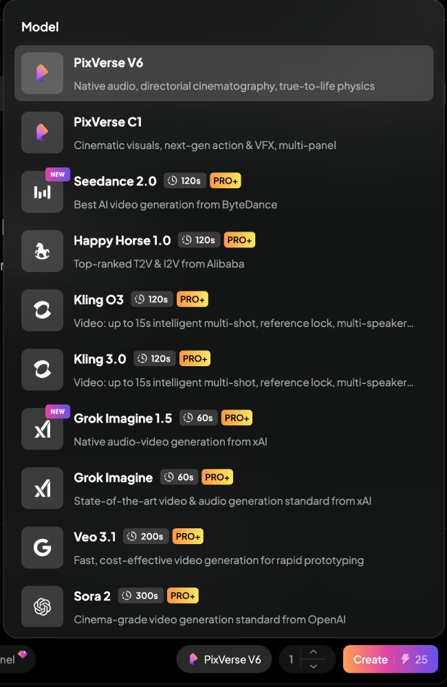 PixVerse's Pro Plan gives you access to a whole range of advanced video models