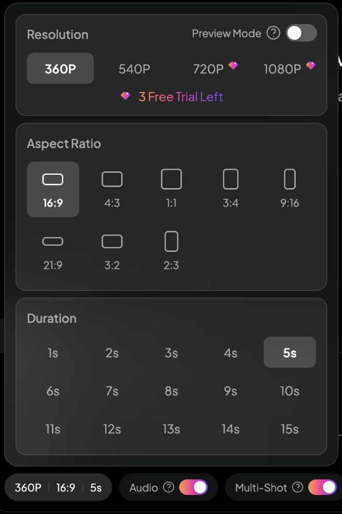 PixVerse AI lets you choose from a whole range of video output settings