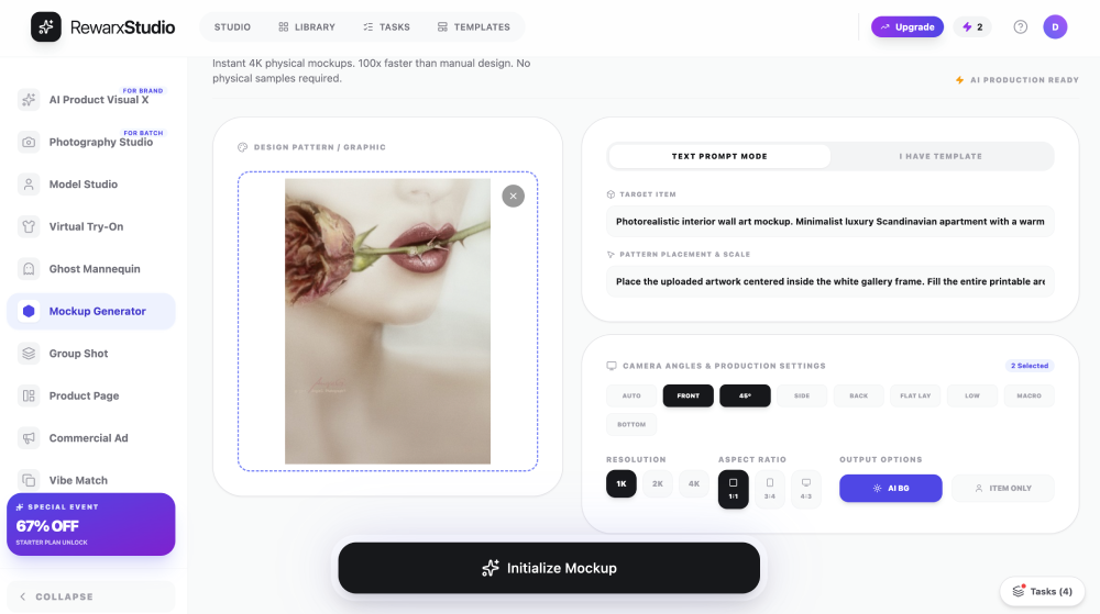 generate wall art mockups with RewarxStudio