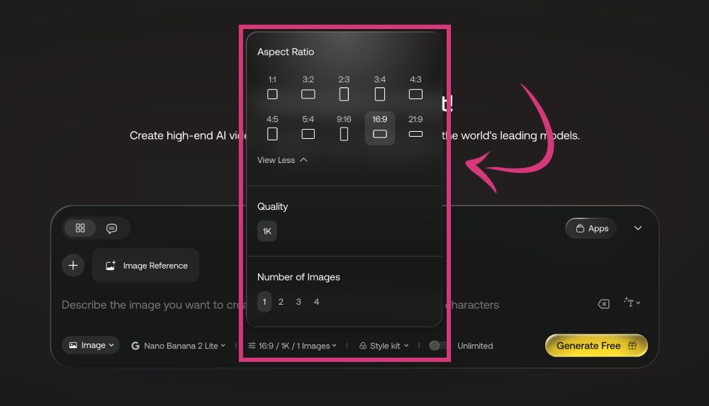 Artlist AI image generation output settings