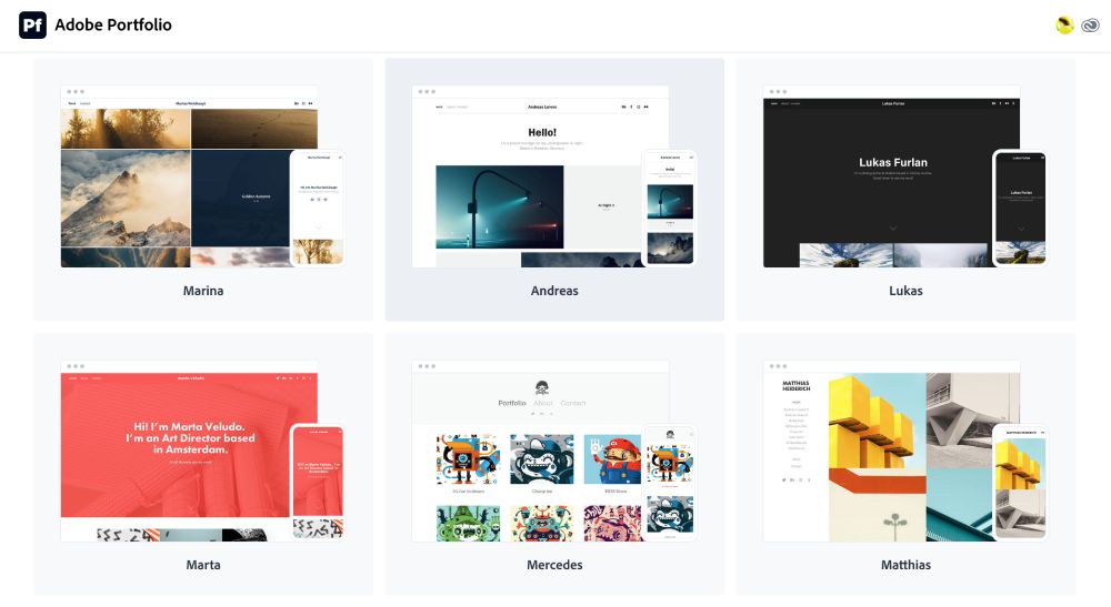 Adobe Portfolio features clean and beautifully designed full portfolio and welcome page templates, which you can use at no additional cost.