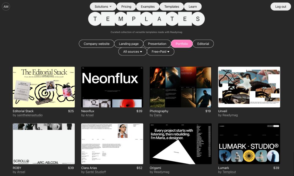 Readymag's template library covers a wide range of use cases, but most options are paid.